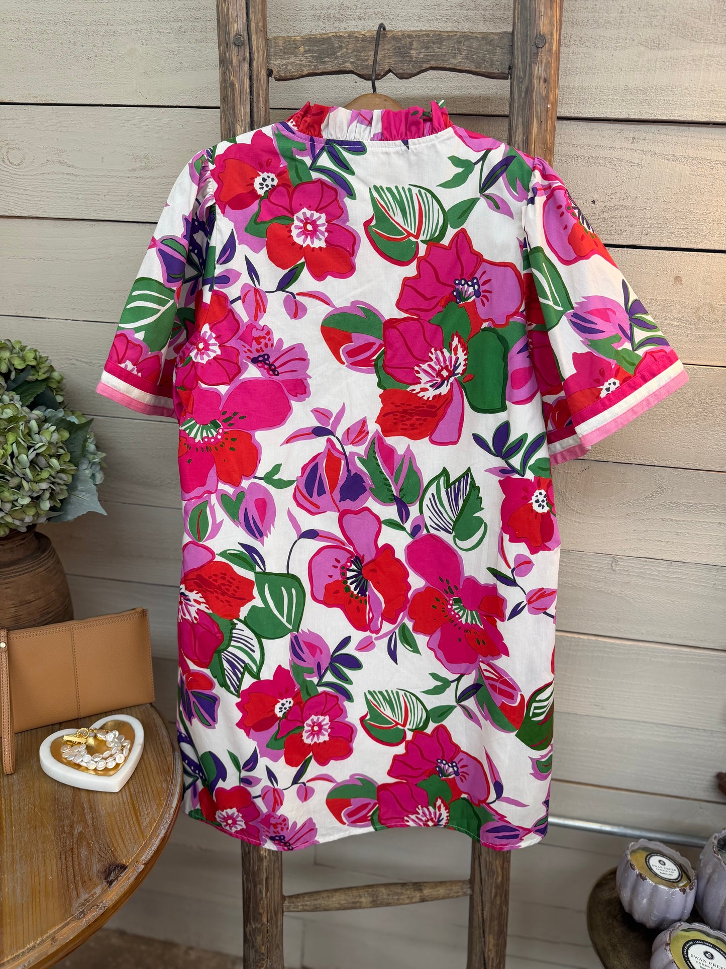 Floral SS Dress - Cream