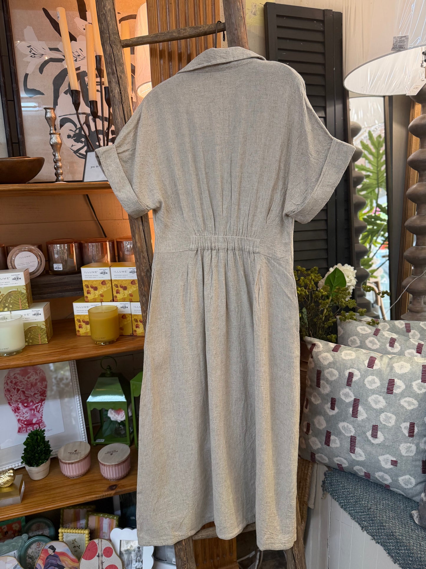 SS Button Midi Dress