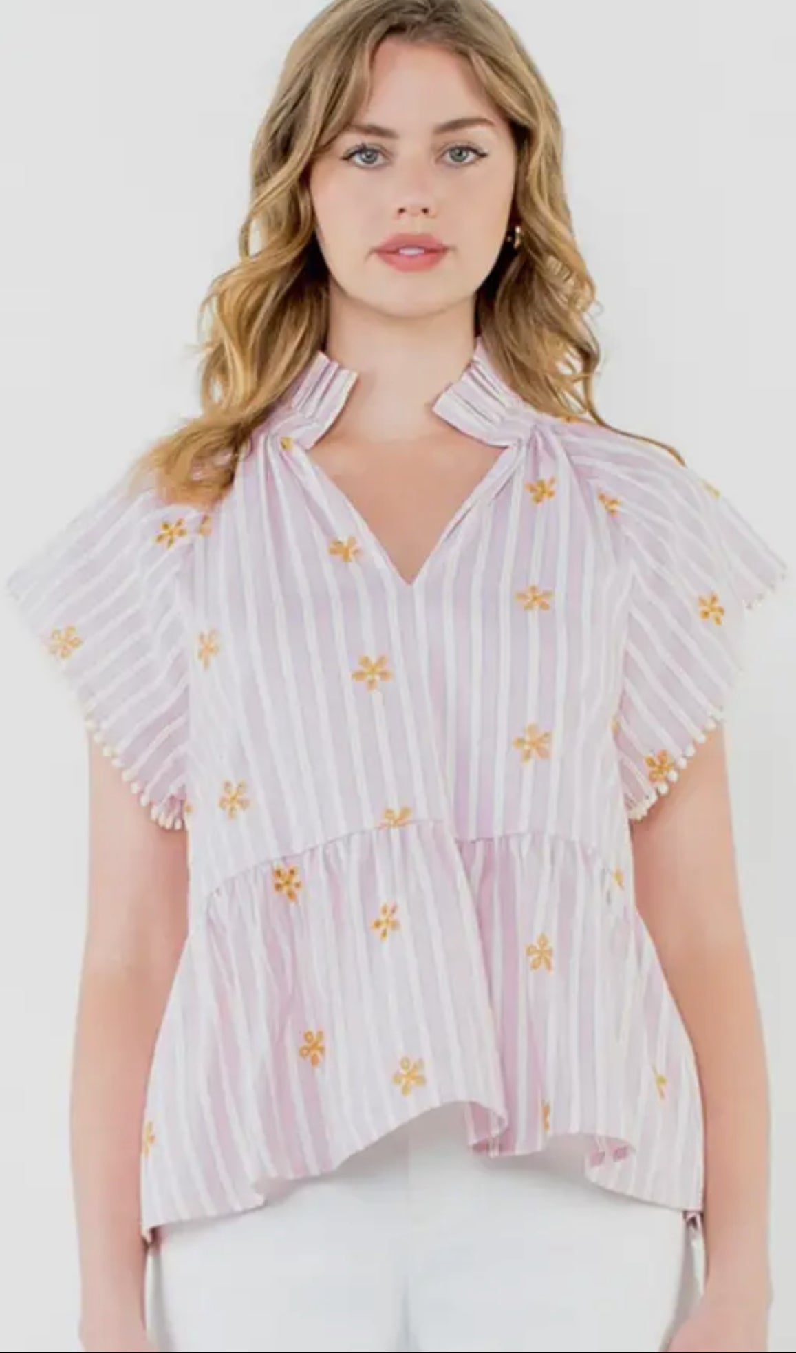 Striped Detail Eyelet Top