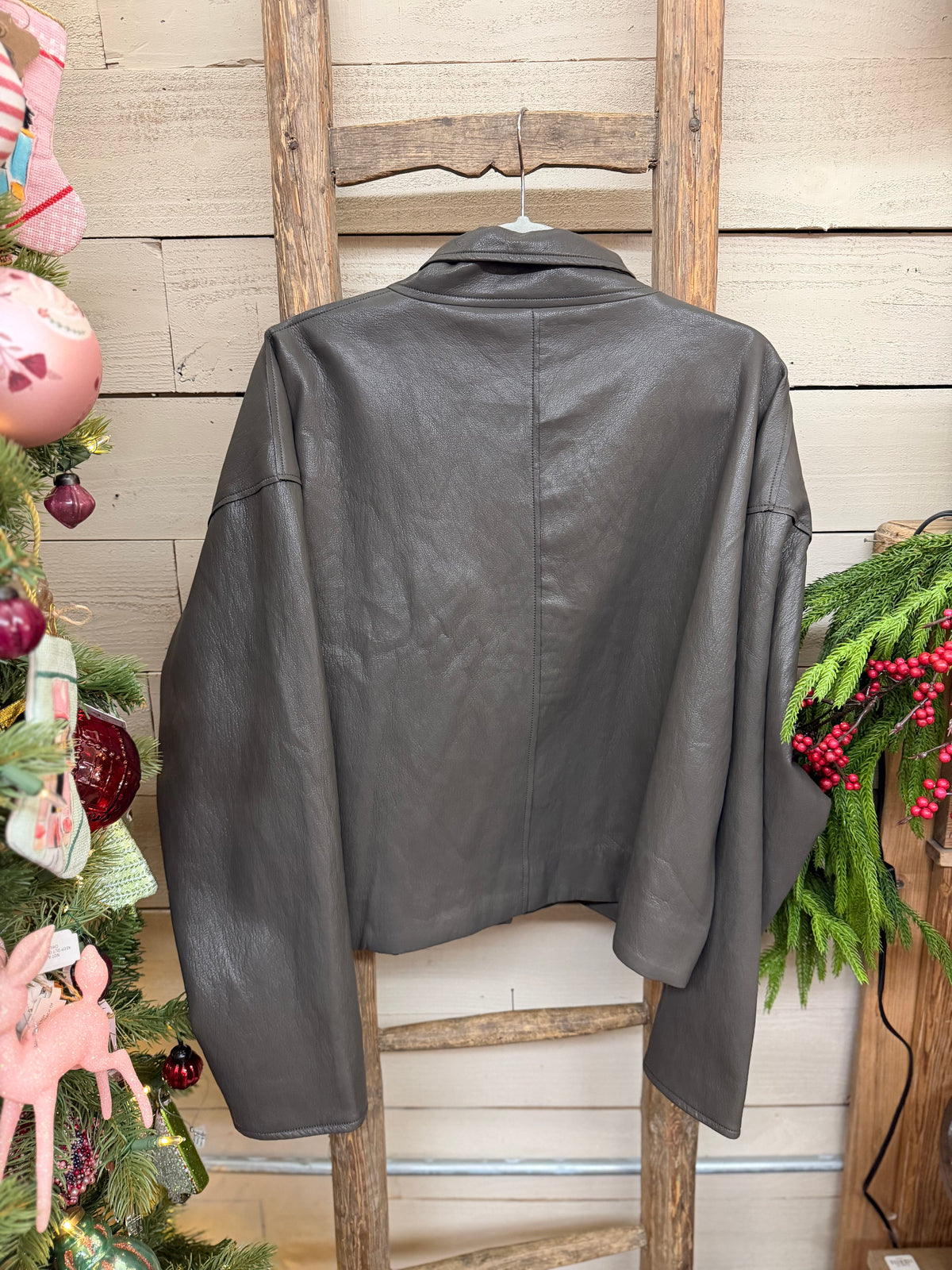 Vegan Leather Button Jacket