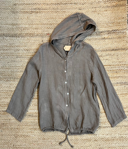 Linen Hoodie Button Front Jacket