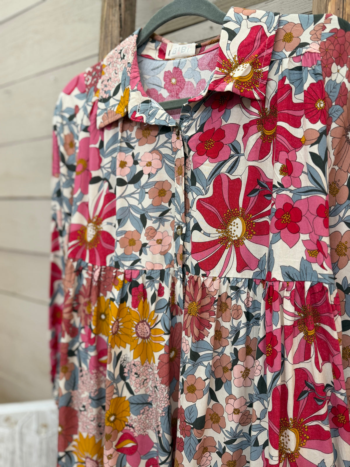 Shirring Buttoned Dress