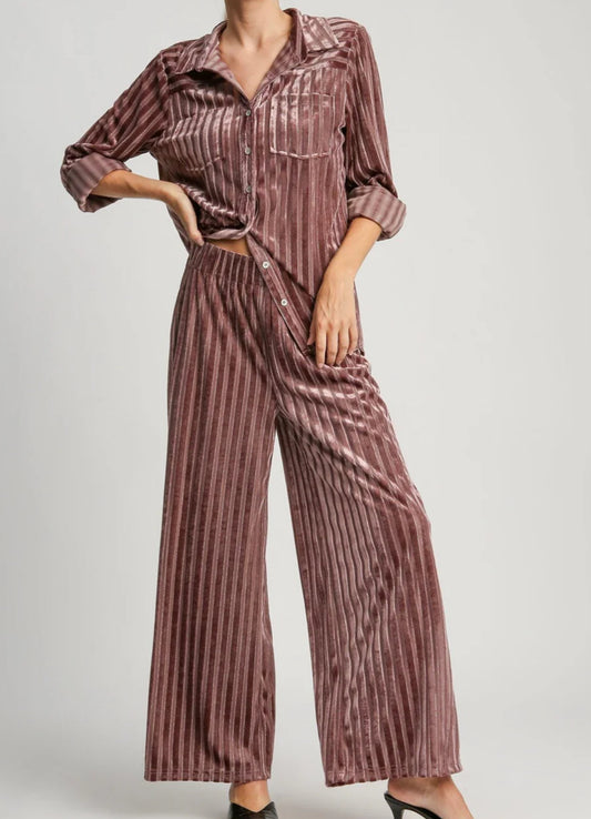 Striped Velvet Pull On Pants