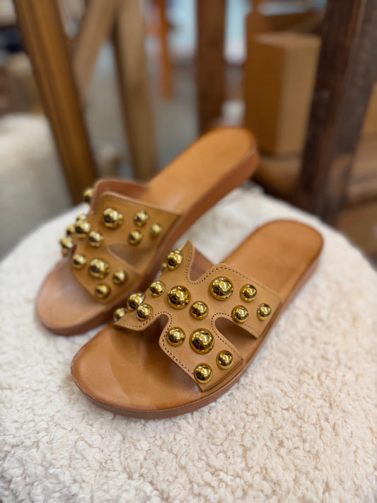 Alex Slide Taupe+Gold