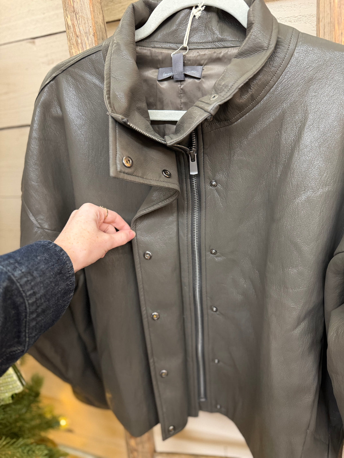 Vegan Leather Button Jacket