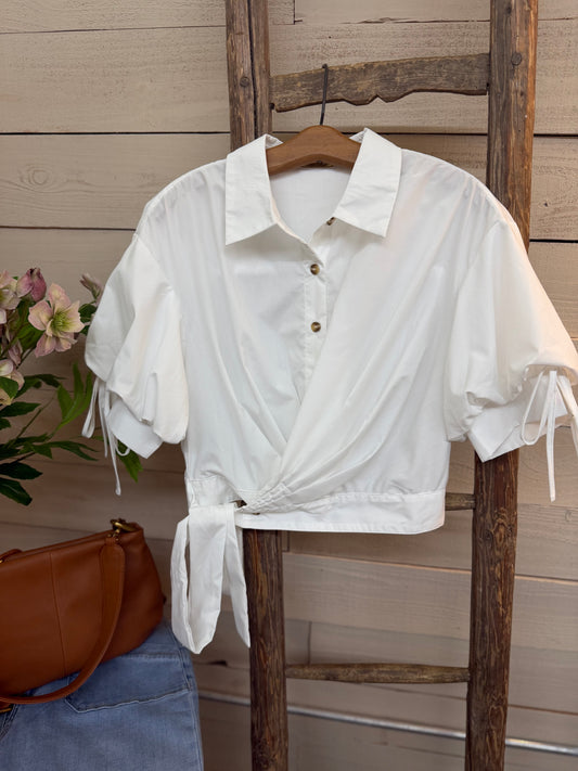 Tie Waist/Sleeve Top - White