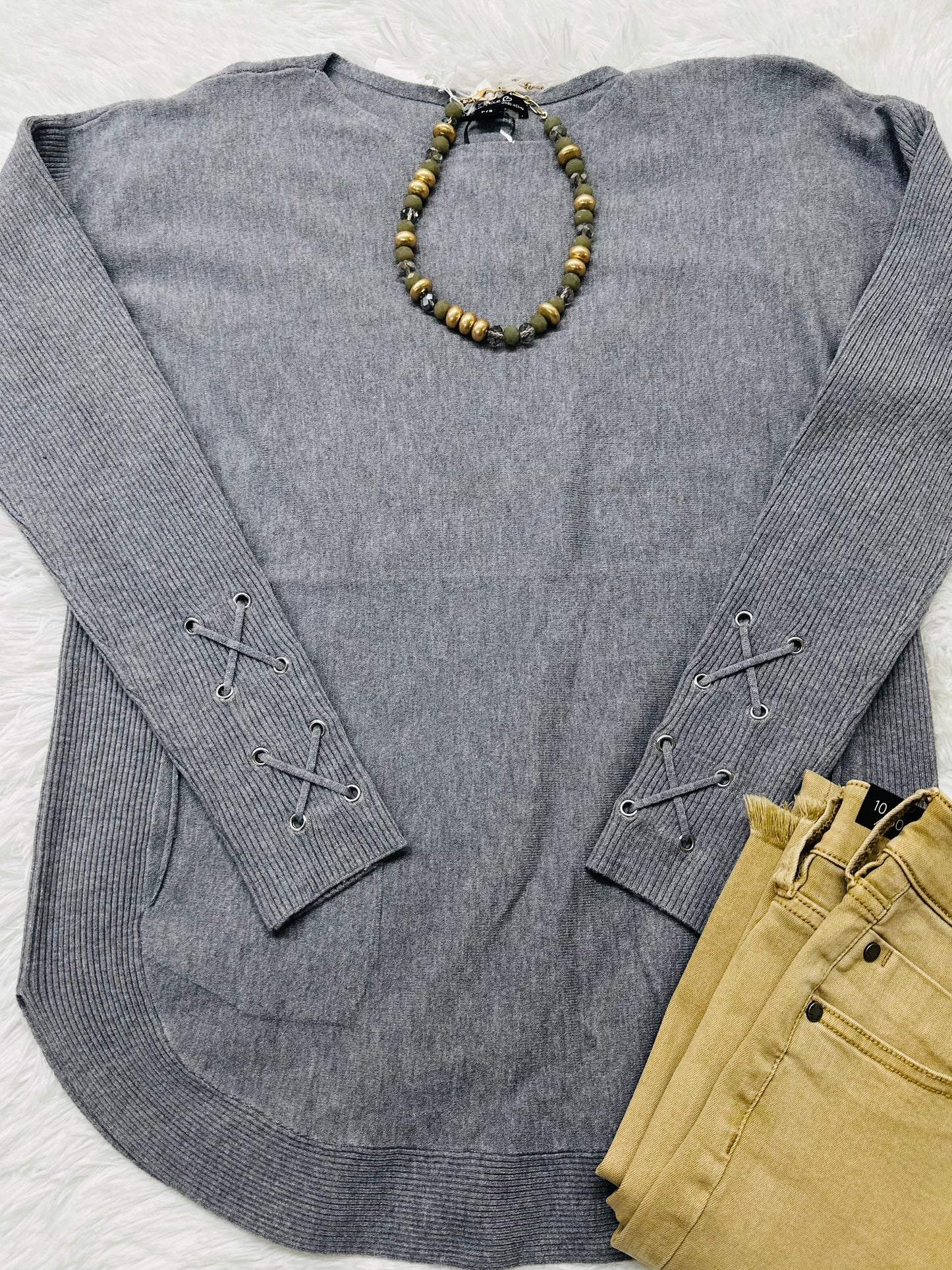 Lace Up Sleeve Sweater