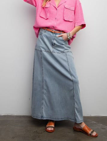 Washed Denim Maxi Skirt