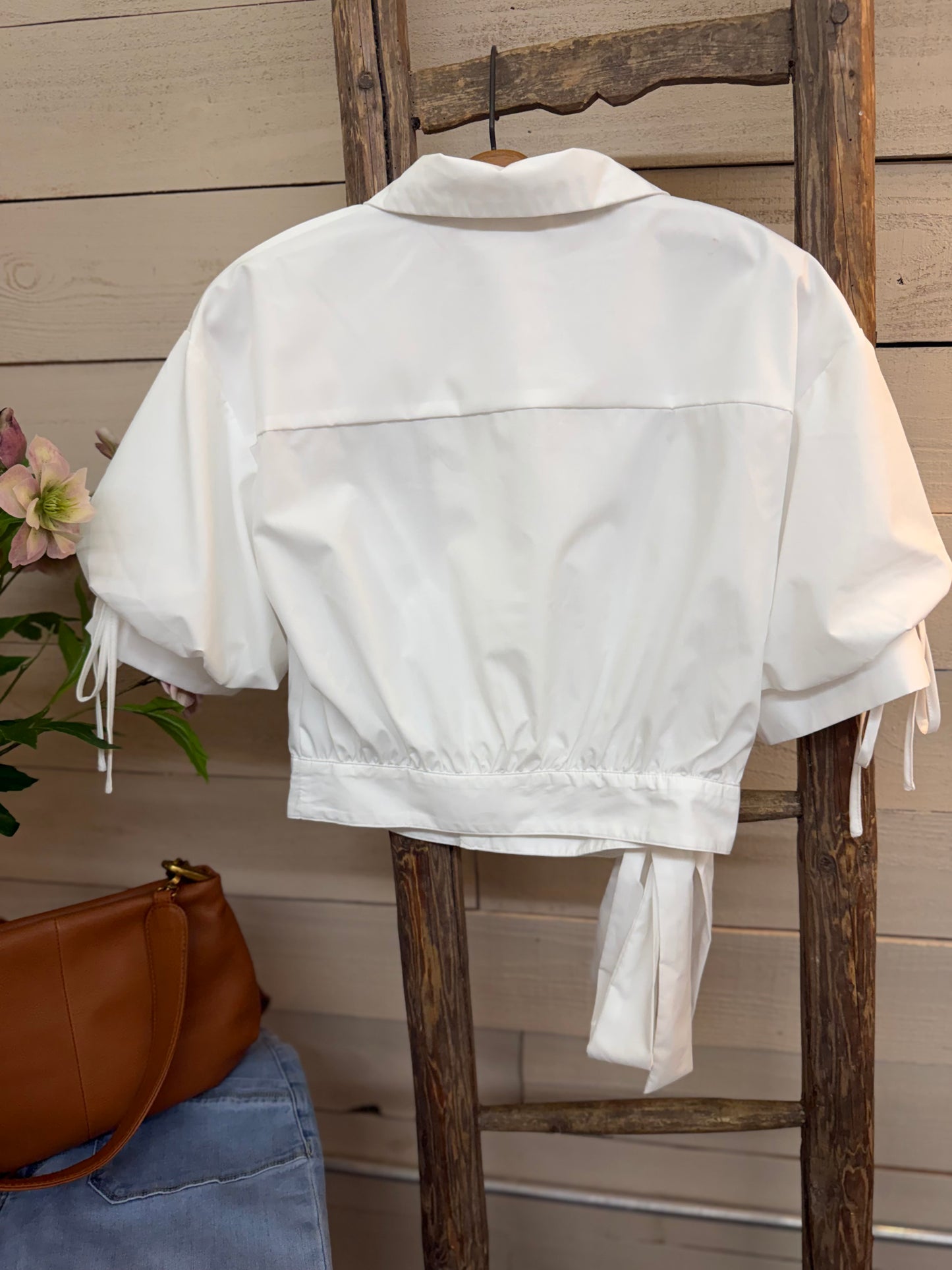 Tie Waist/Sleeve Top - White