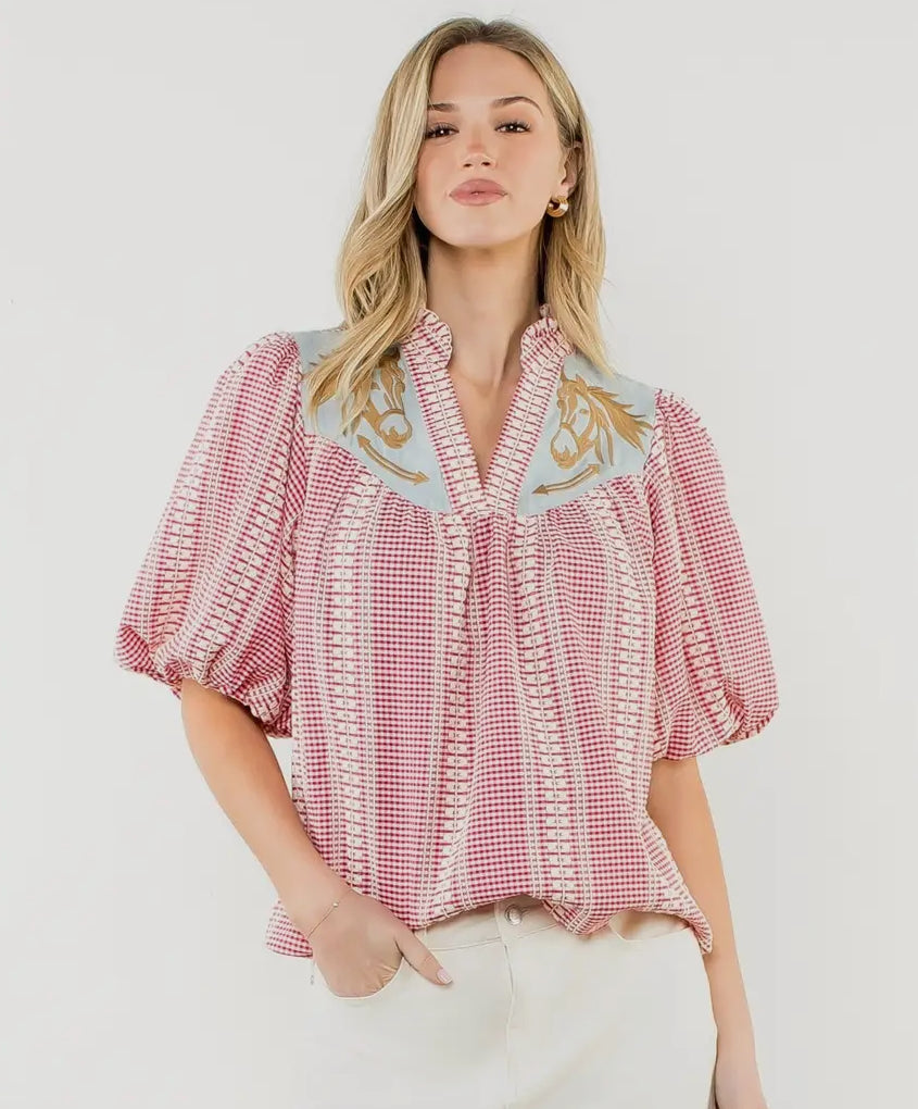 Gingham Horse Top