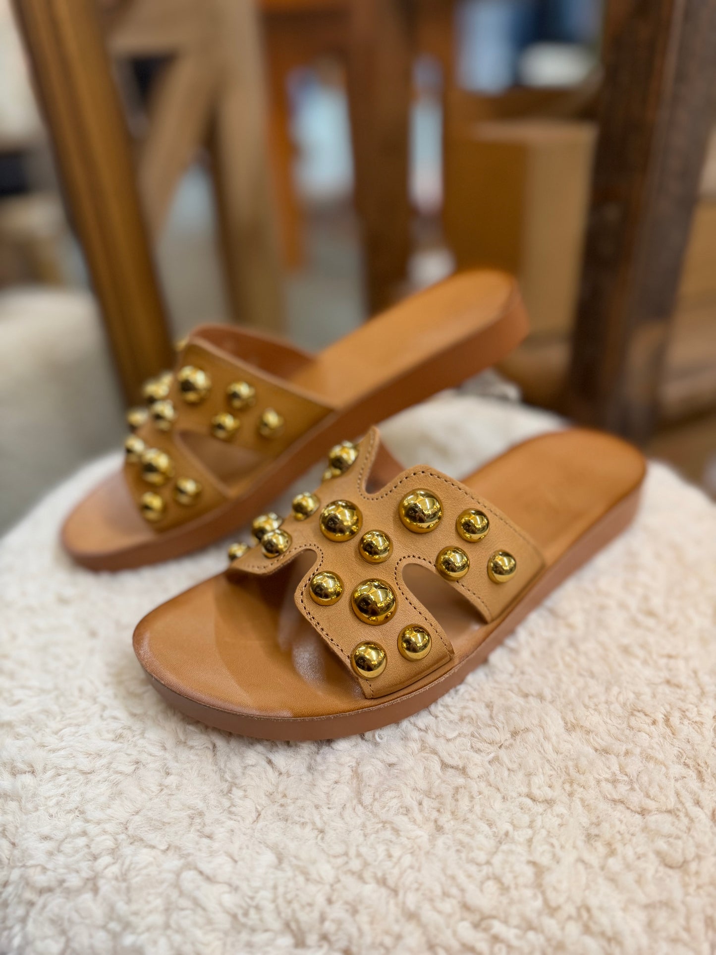 Alex Slide Taupe+Gold