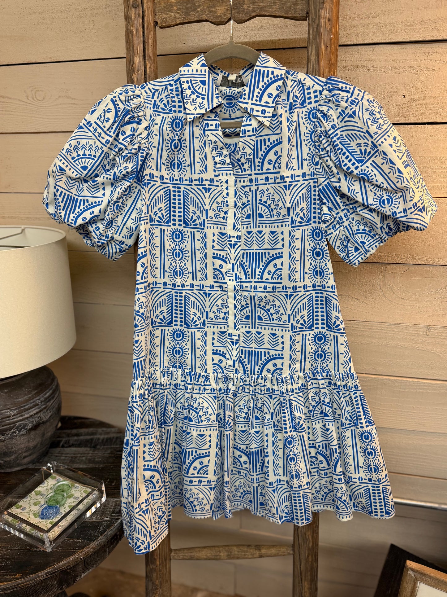 Geo Puff Sleeve Dress