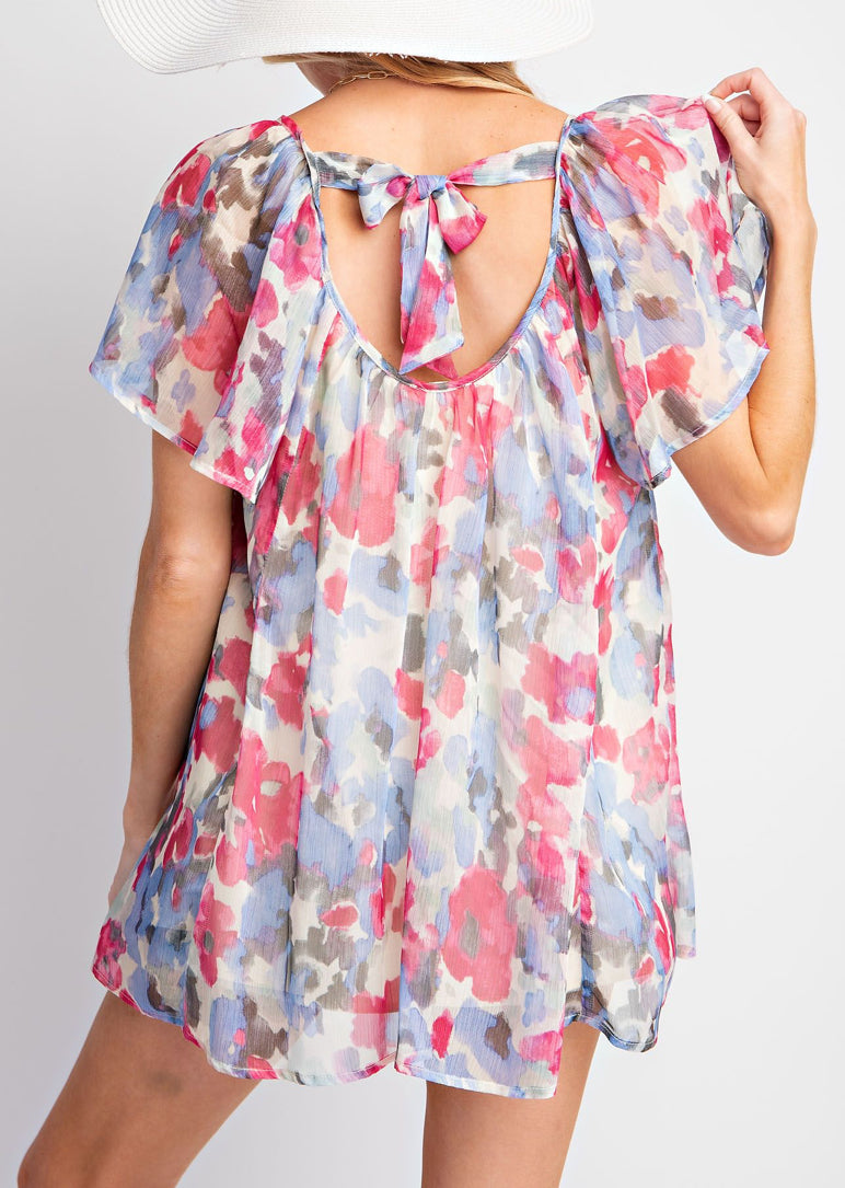 Chiffon Floral Open Back Tunic