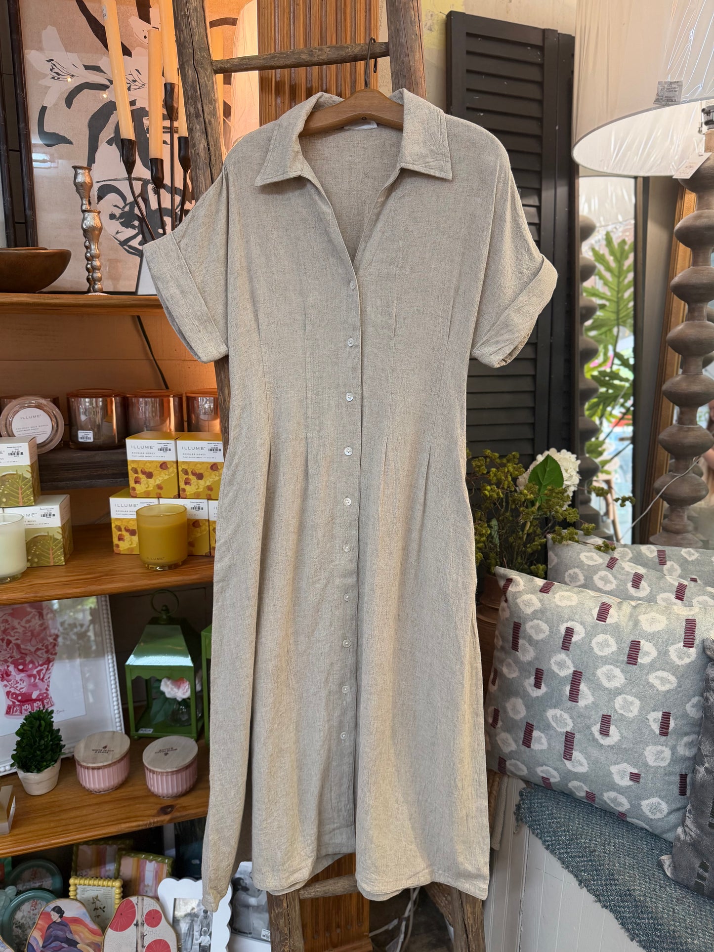 SS Button Midi Dress