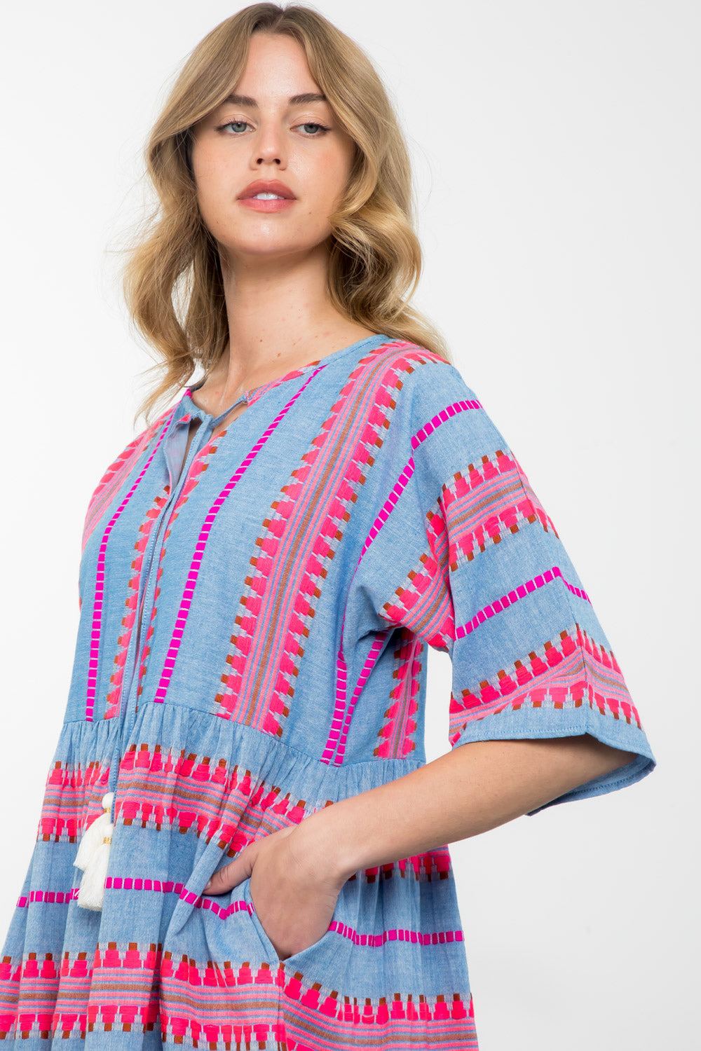 Boho Spanish Stripe Embroidered Dress