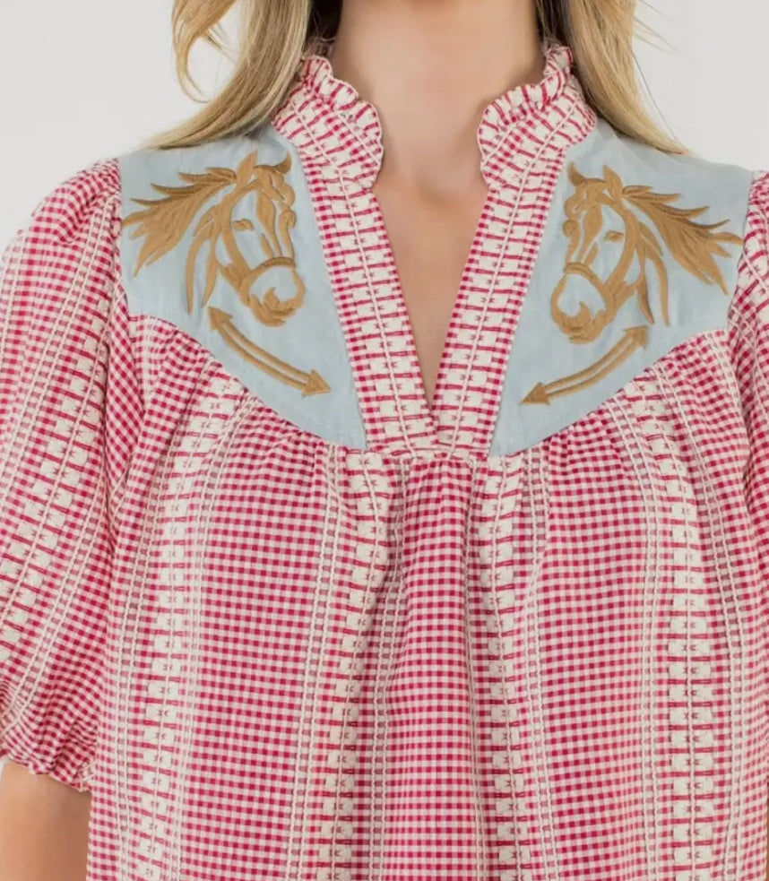 Gingham Horse Top