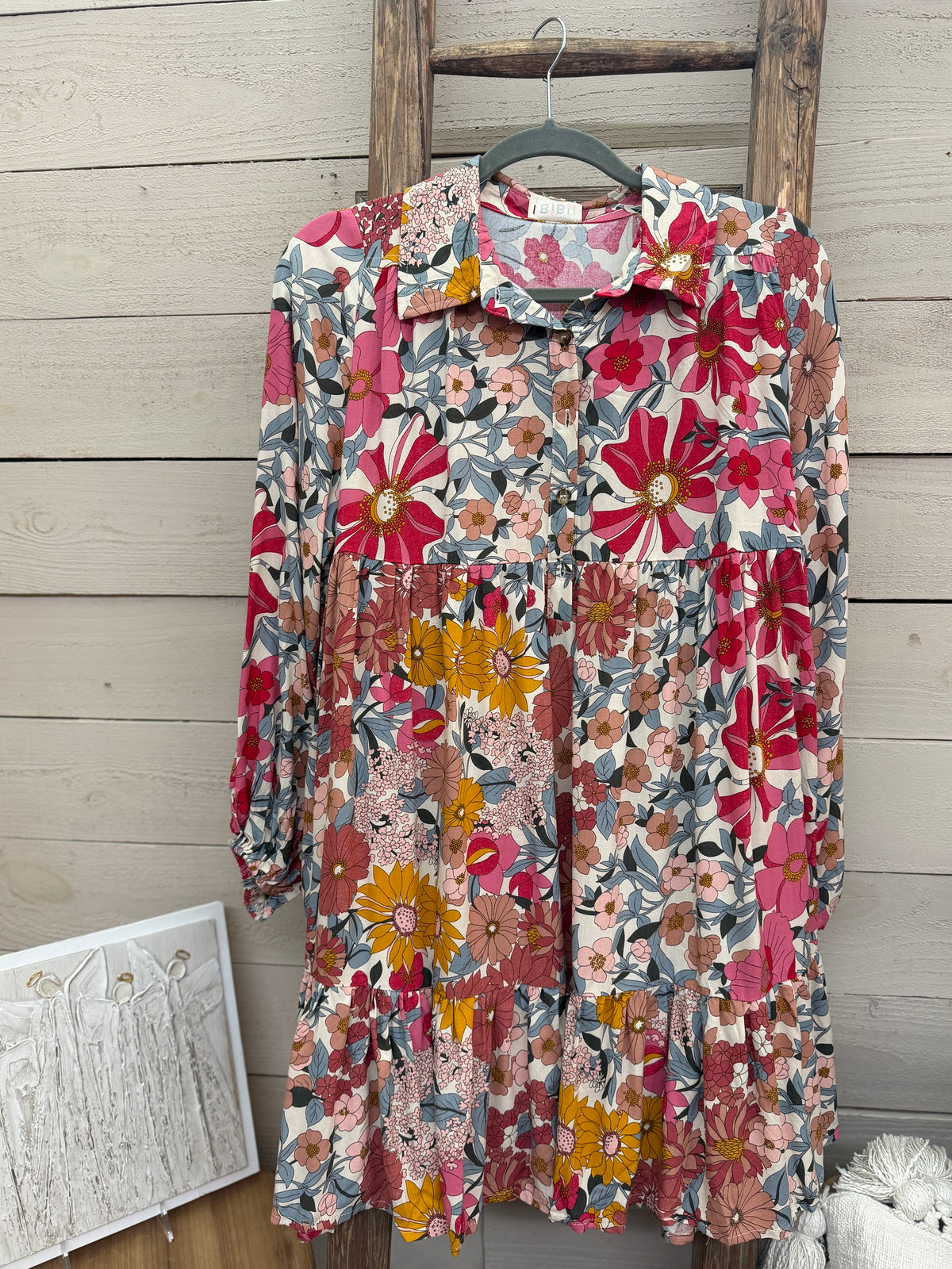 Shirring Buttoned Dress
