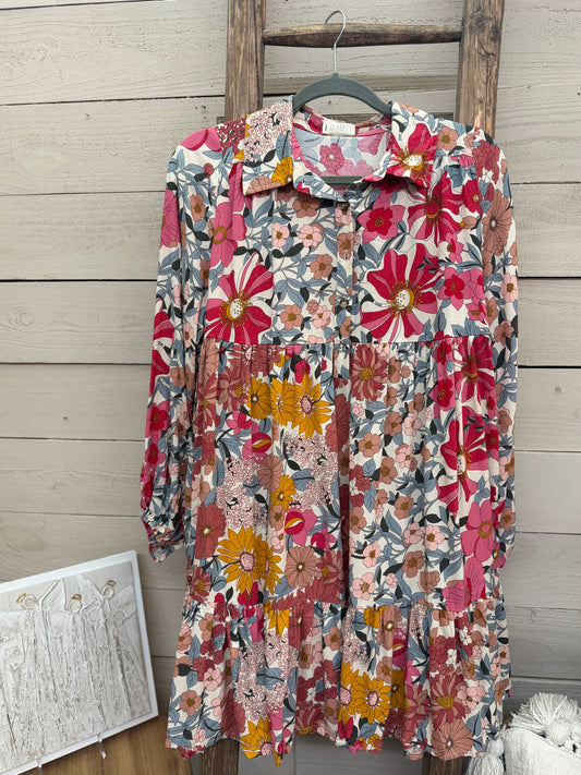 Shirring Buttoned Dress