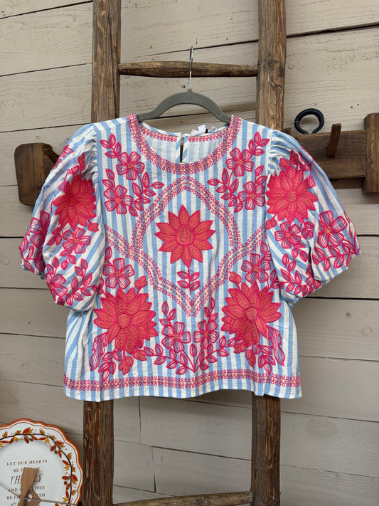 Stripe Emb. Top