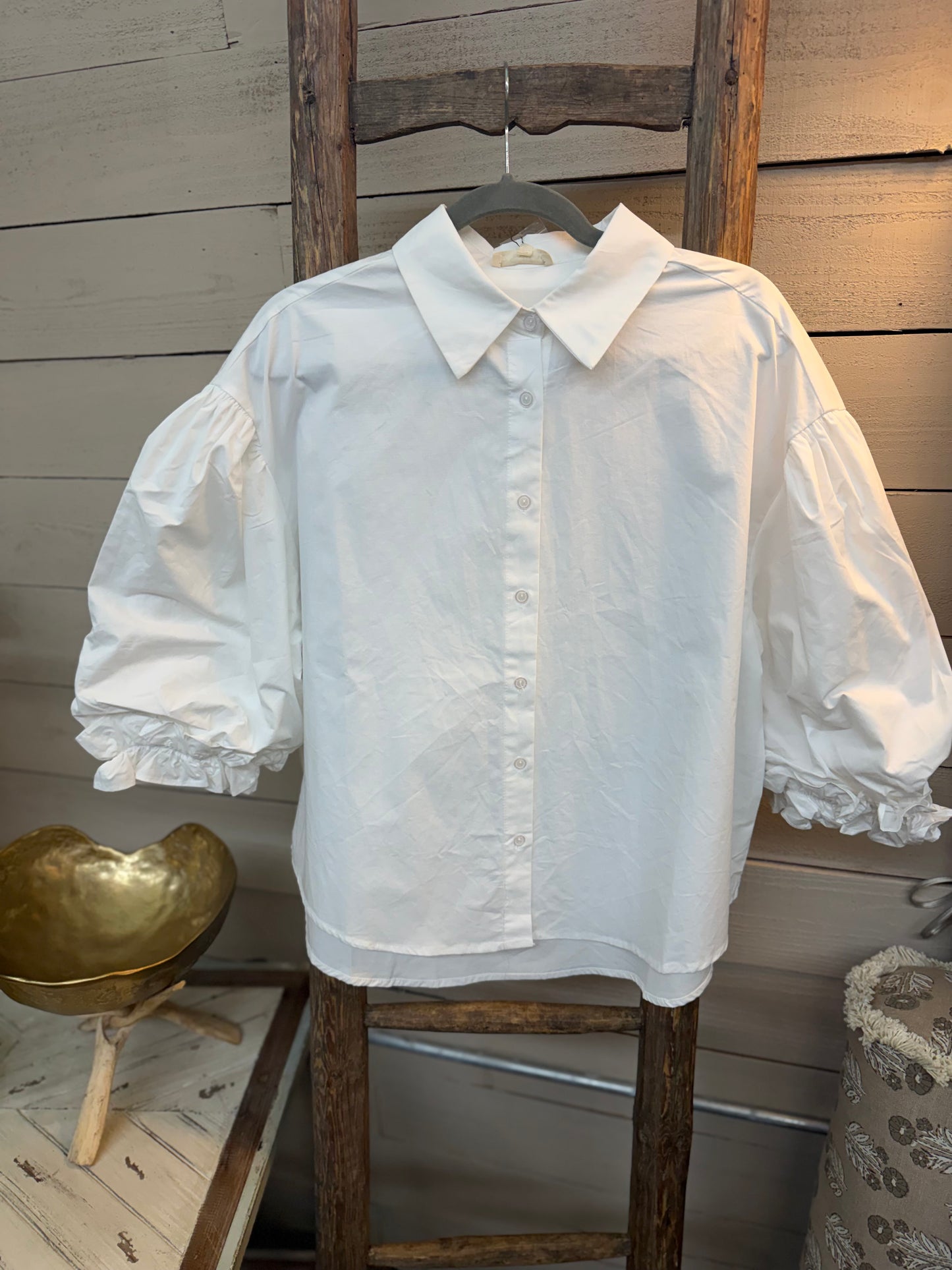 Puff Sleeve Collared Top