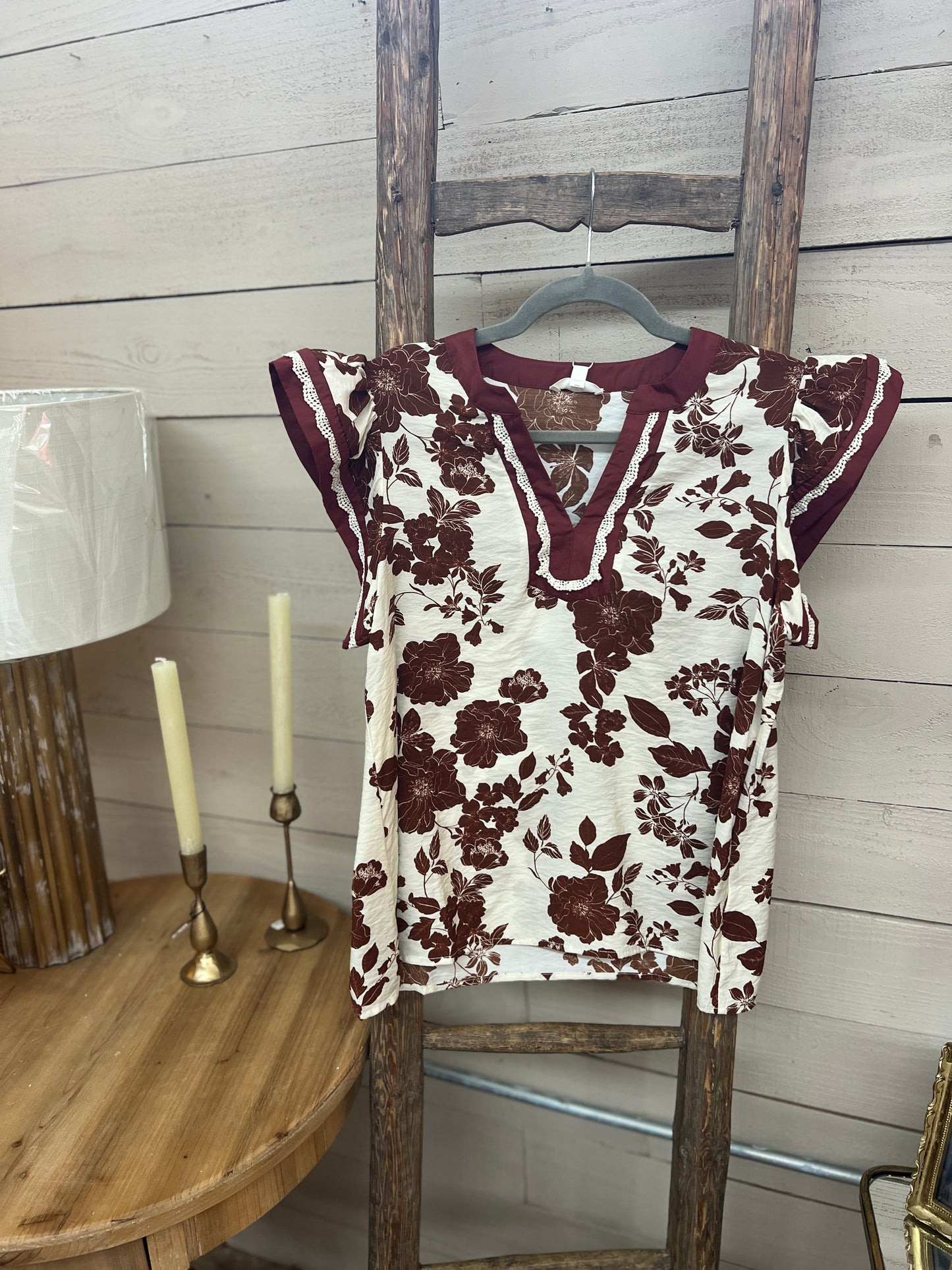 Contrast V-Neck Blouse