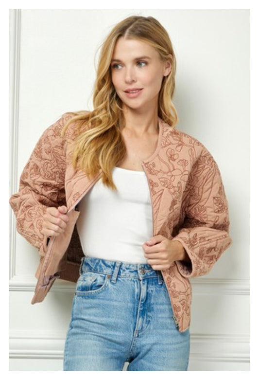 Floral Embroidered Bomber Jacket