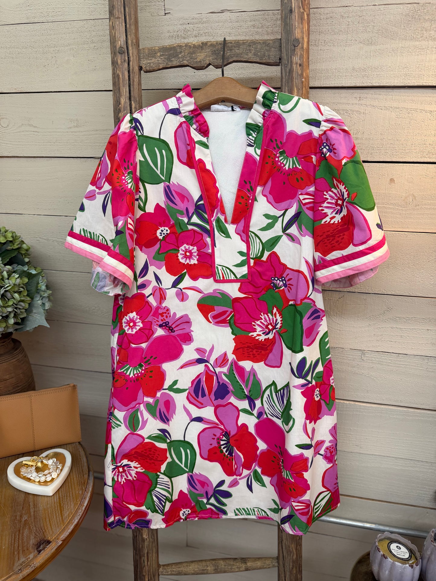 Floral SS Dress - Cream