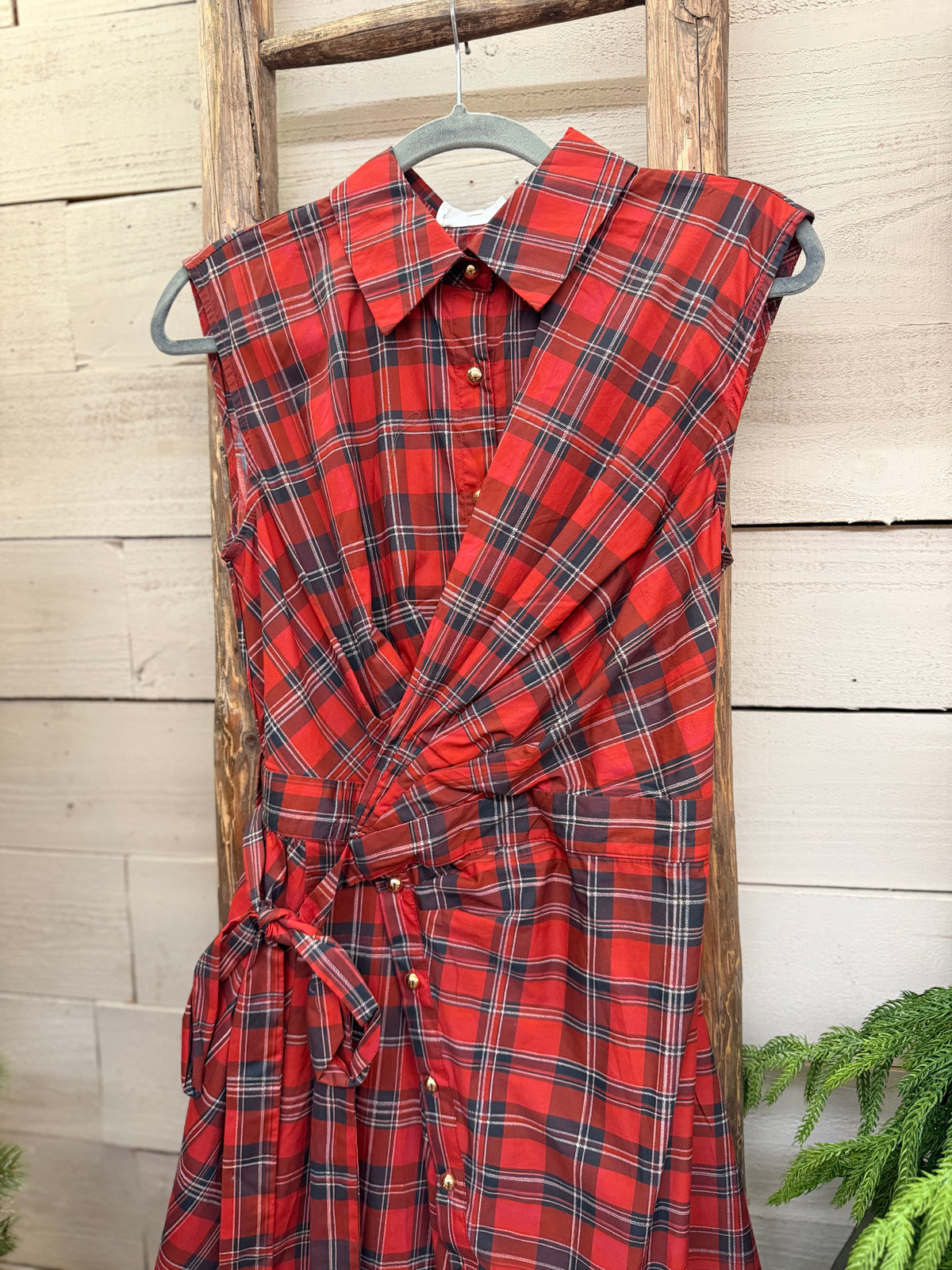 Plaid Side Tie Dress