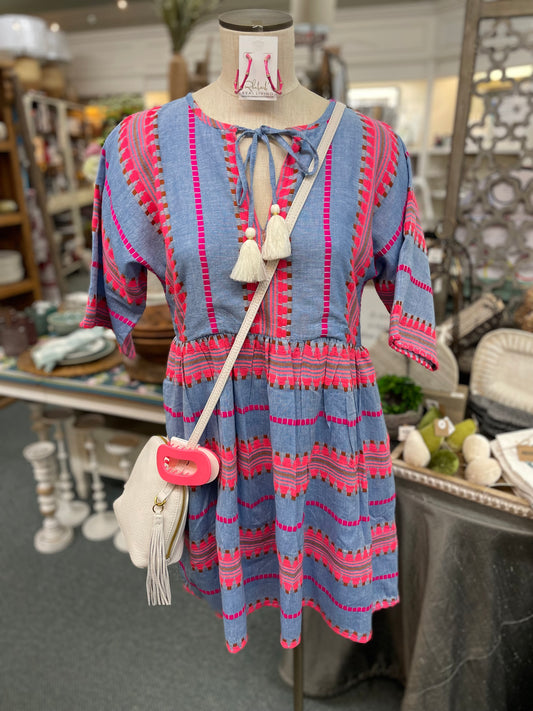 Boho Spanish Stripe Embroidered Dress