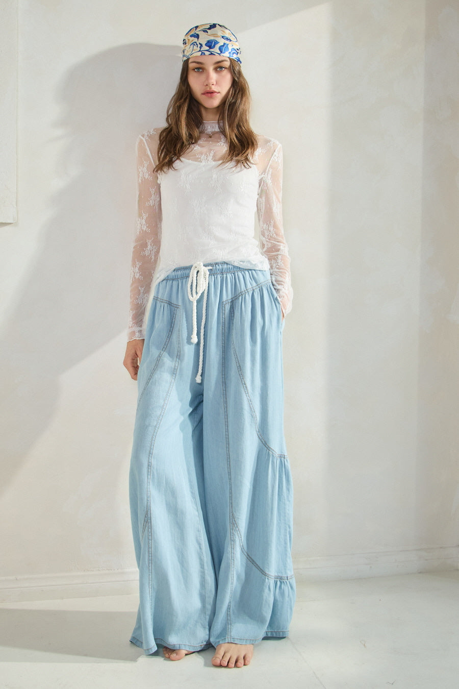 Chambray Palazzo Pants