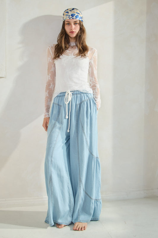 Chambray Palazzo Pants
