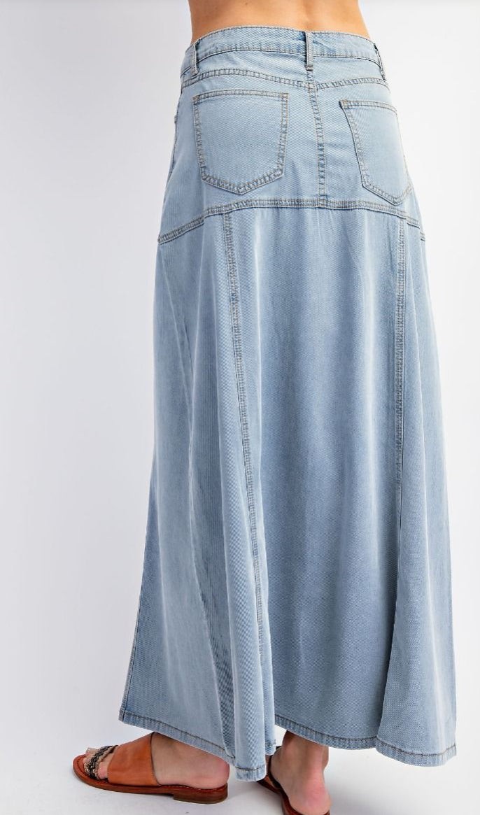 Washed Denim Maxi Skirt