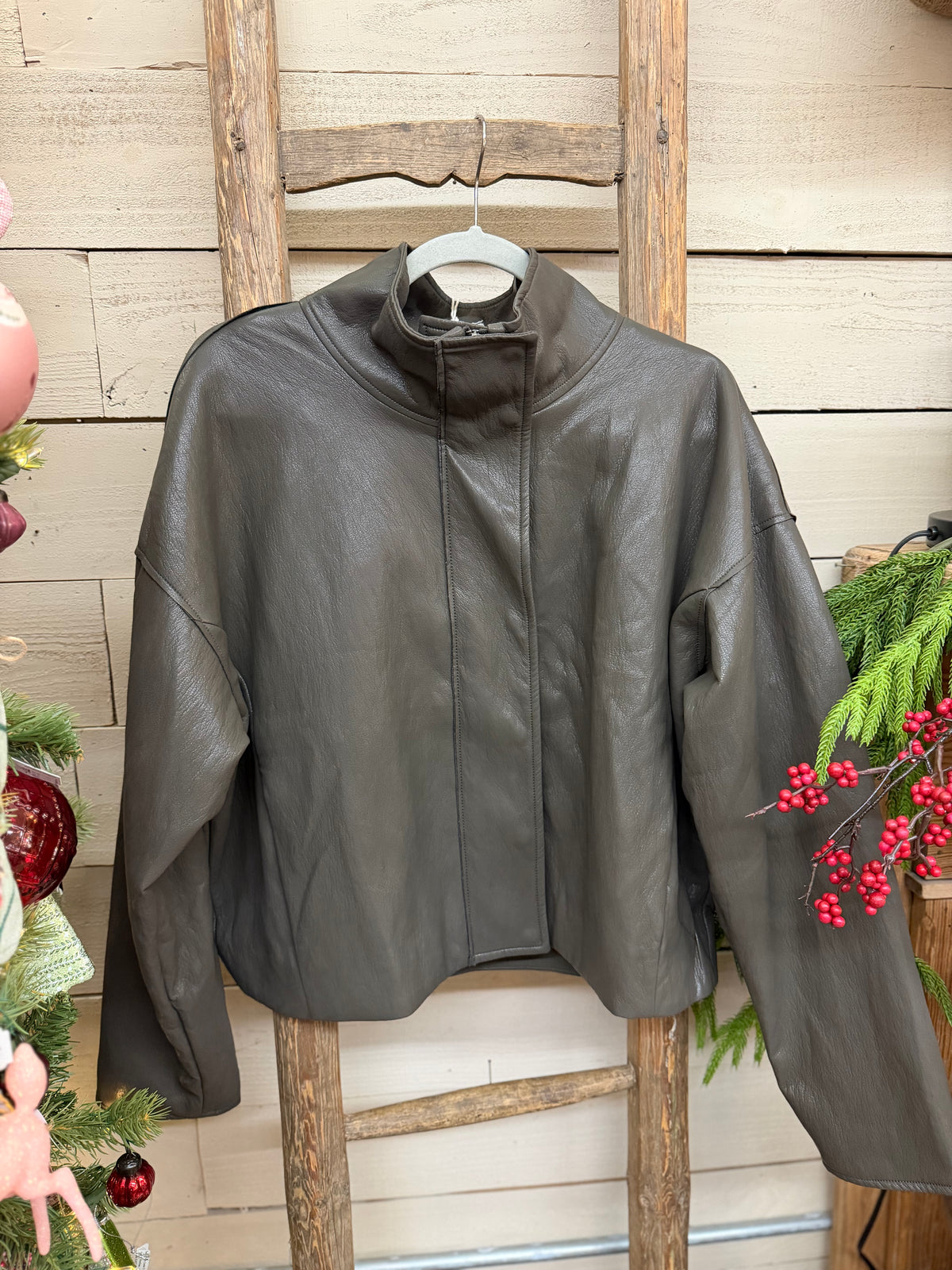 Vegan Leather Button Jacket