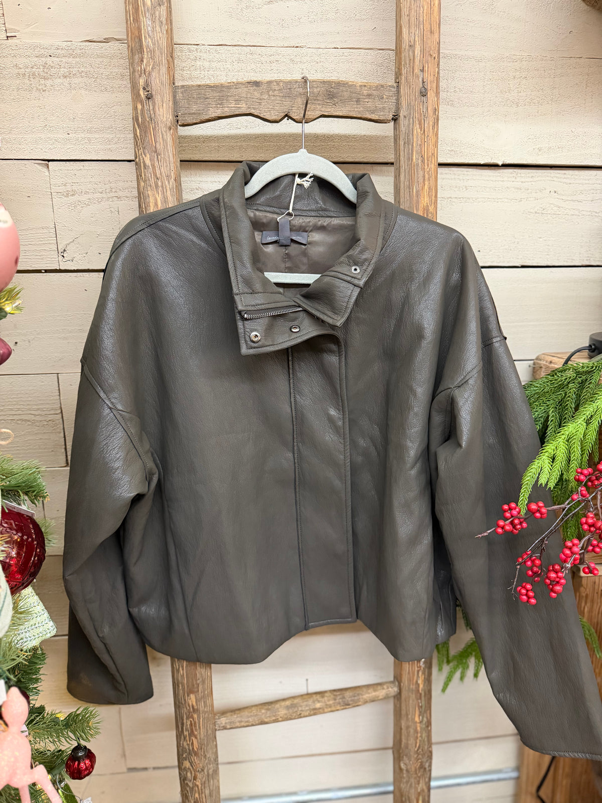 Vegan Leather Button Jacket