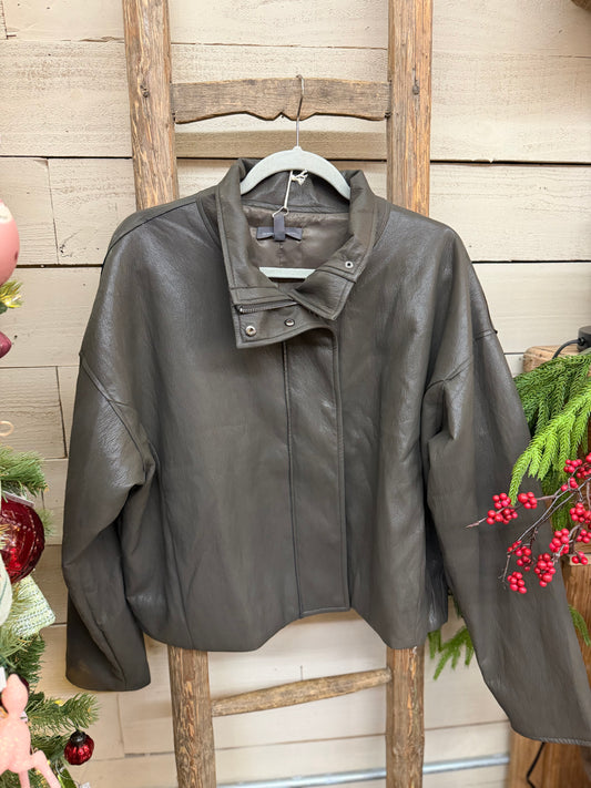 Vegan Leather Button Jacket