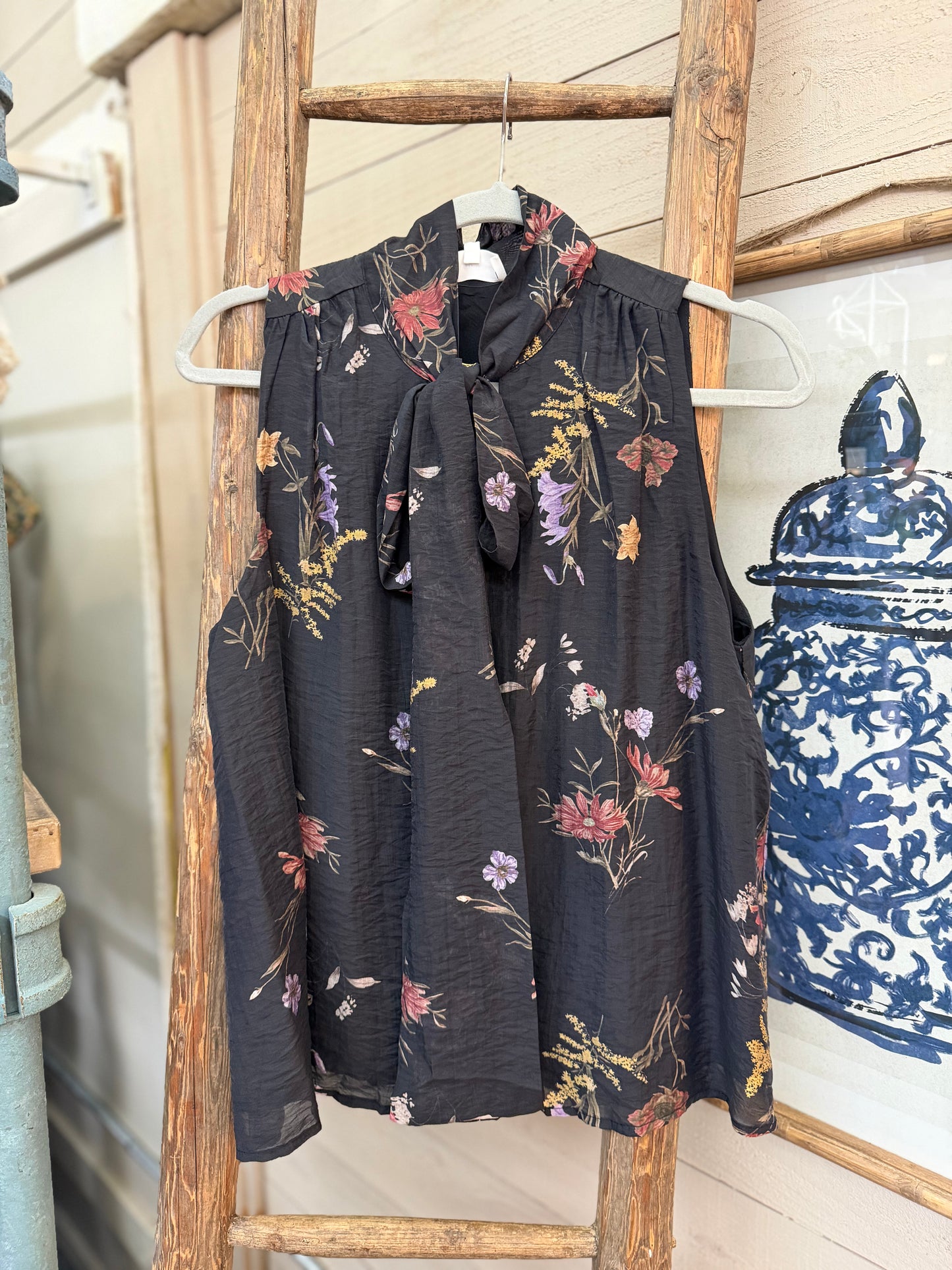 Sleeveless Tie Blouse