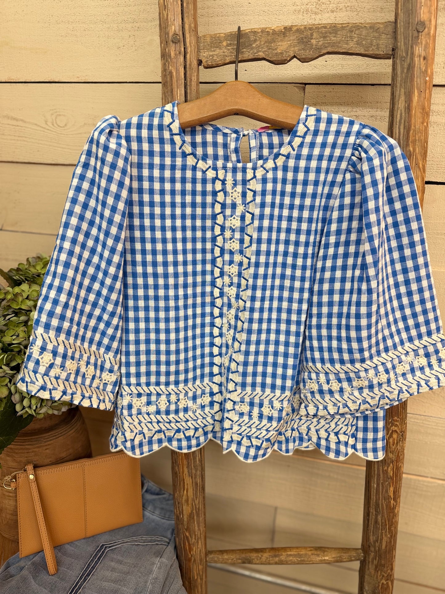 Gingham Emb Top