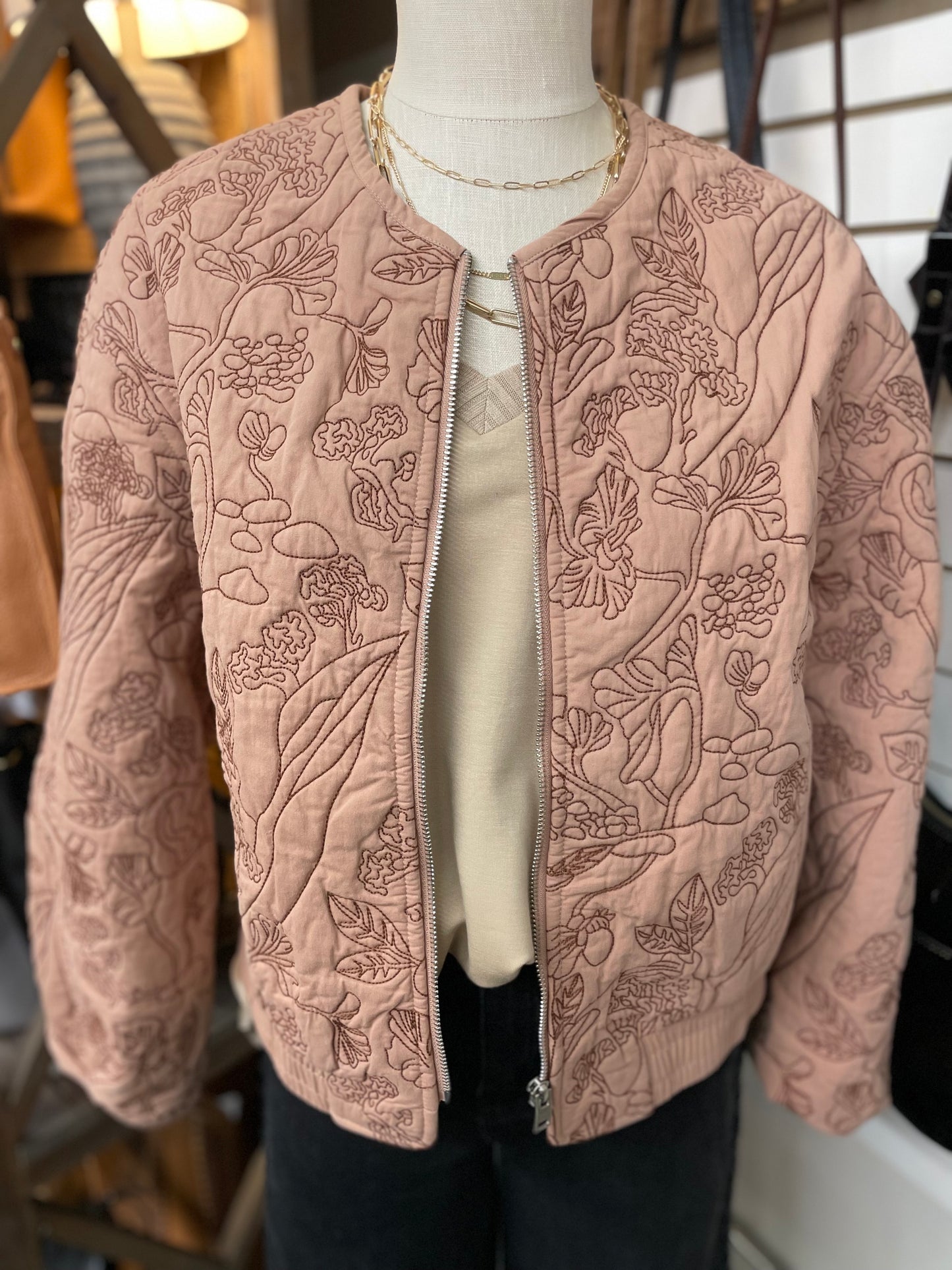 Floral Embroidered Bomber Jacket