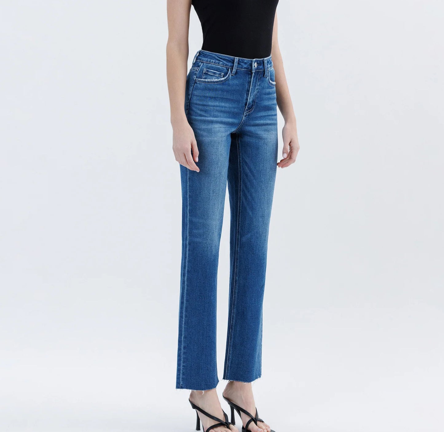 Hi Rise Straight Raw Hem Jeans
