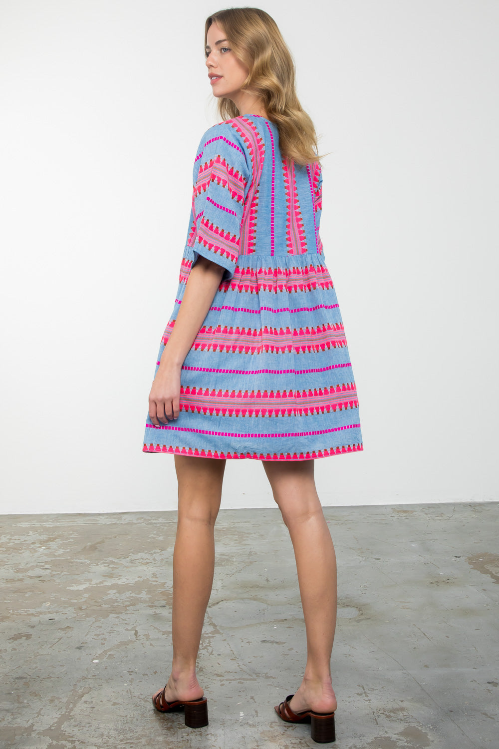 Boho Spanish Stripe Embroidered Dress