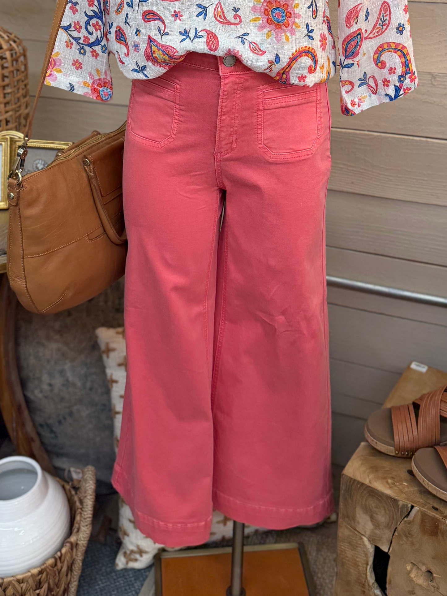 Twill flare leg crop jean