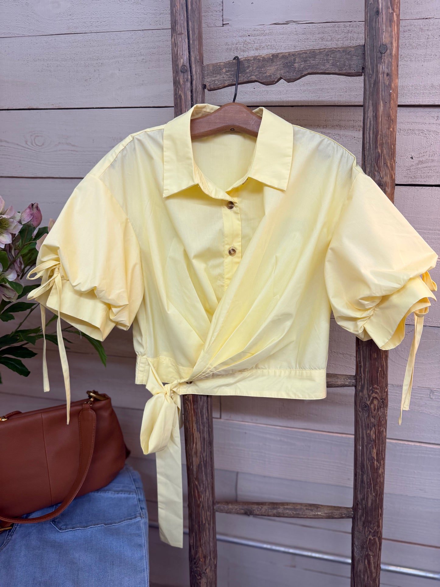 Tie Waist/Sleeve Top - Yellow