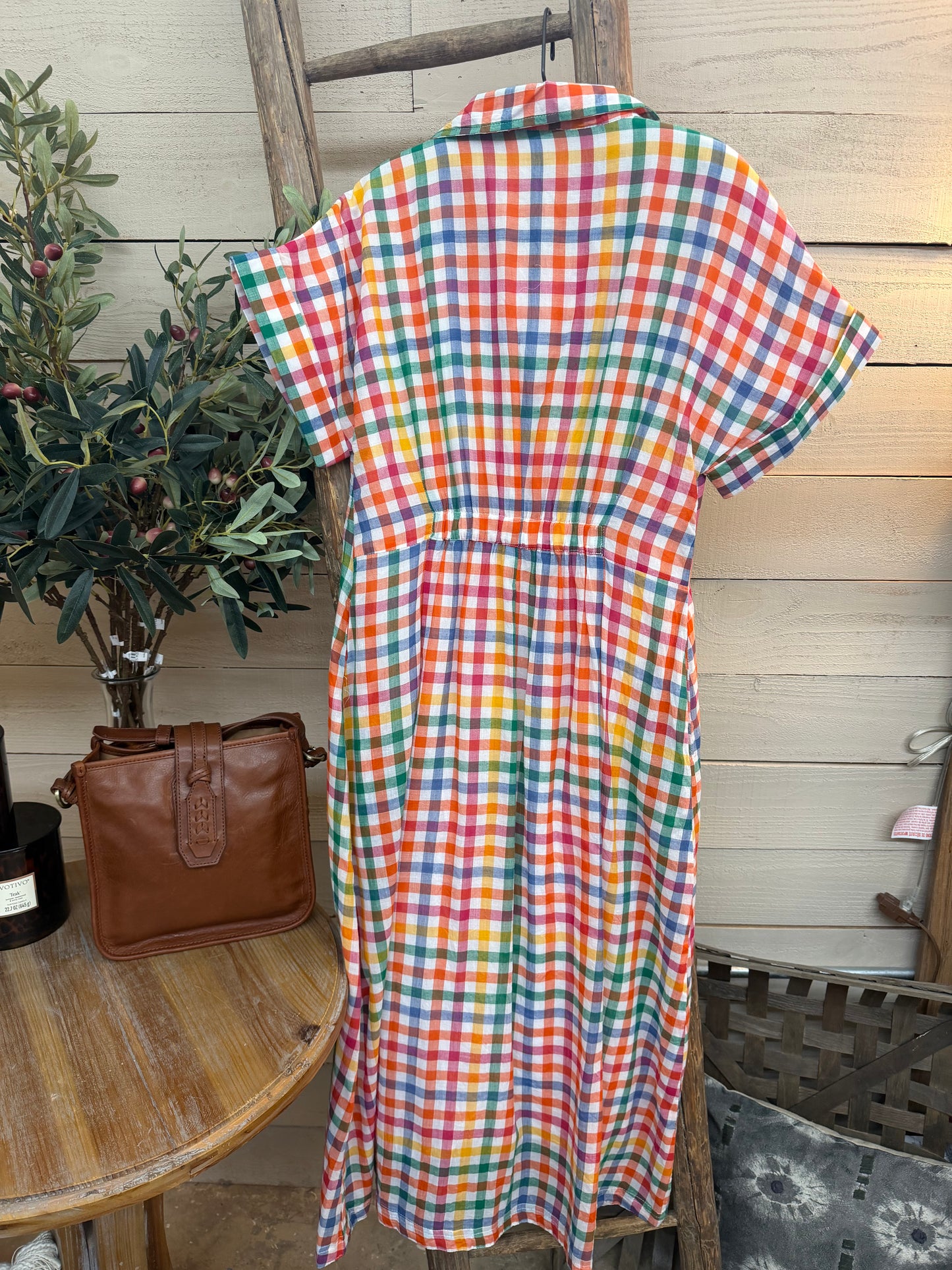 SS Plaid Button Dress