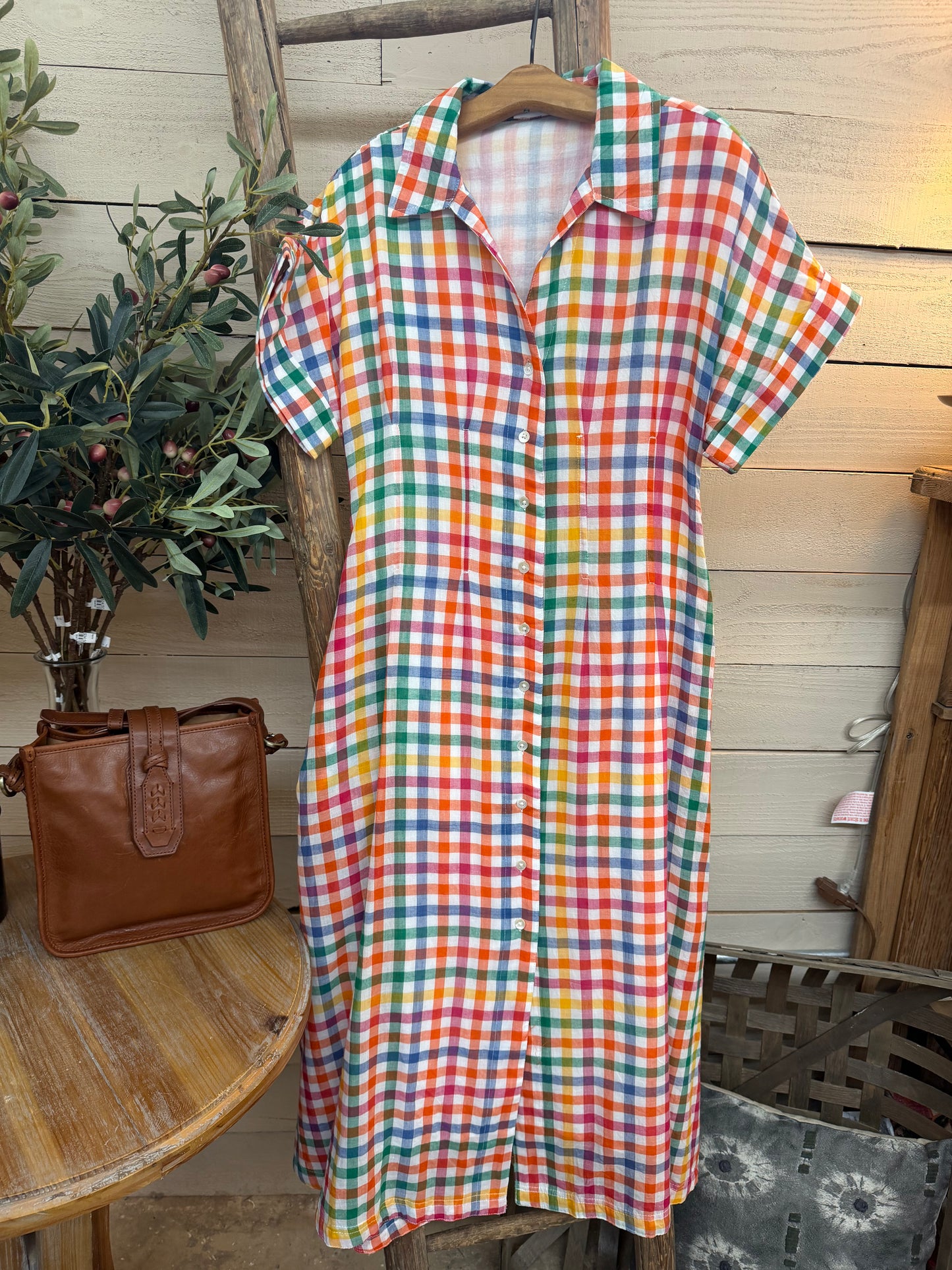 SS Plaid Button Dress