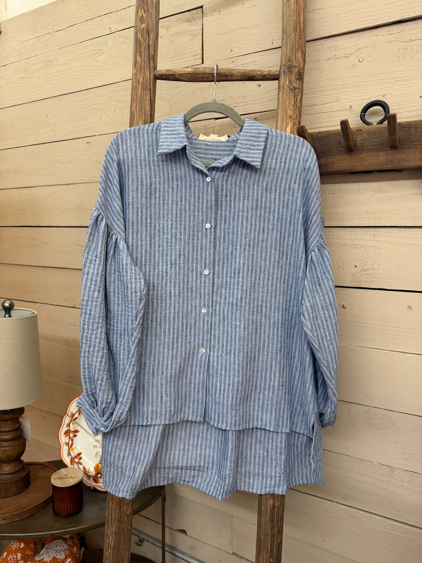 Stripe Ballon Sleeve Top
