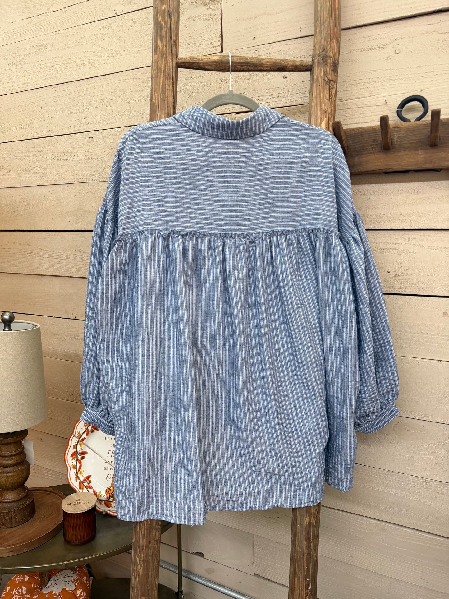 Stripe Ballon Sleeve Top