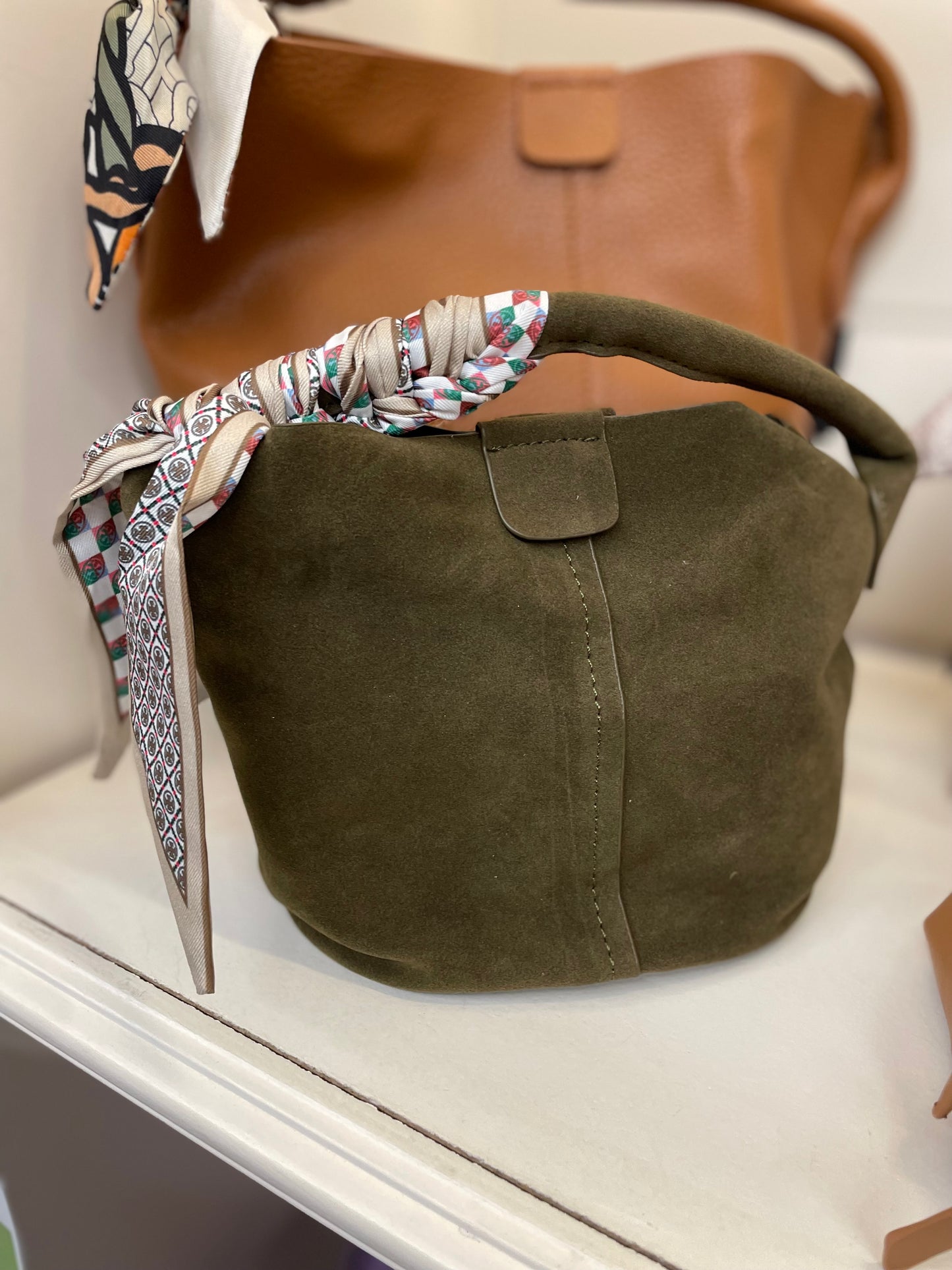 Faux Suede Small Bucket Bag