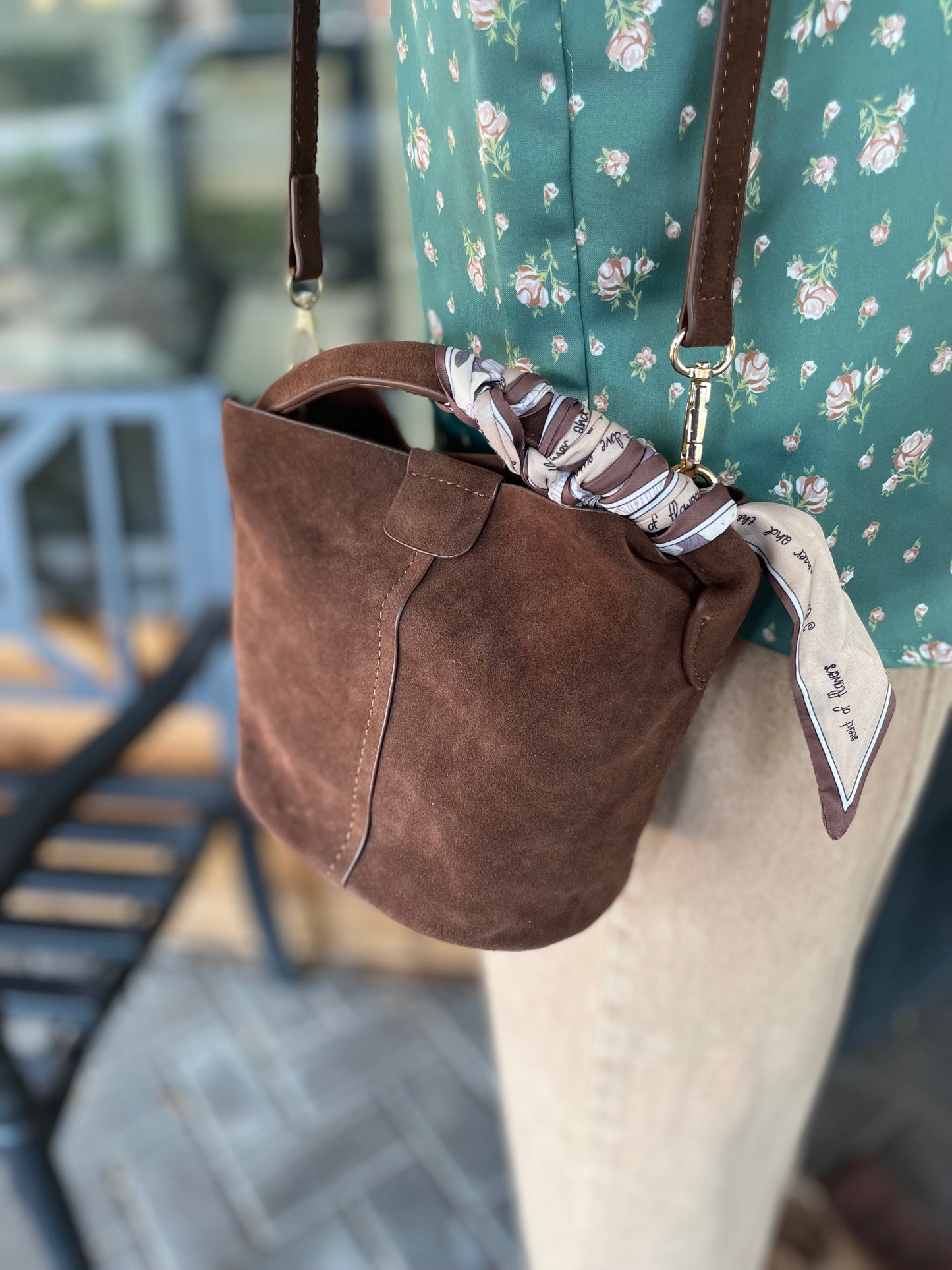 Faux Suede Small Bucket Bag