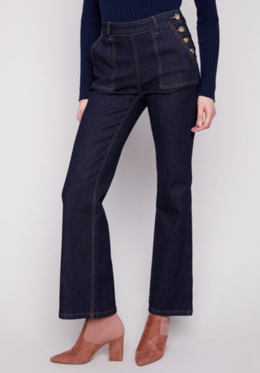 Charlie B Side Button Flare Jeans