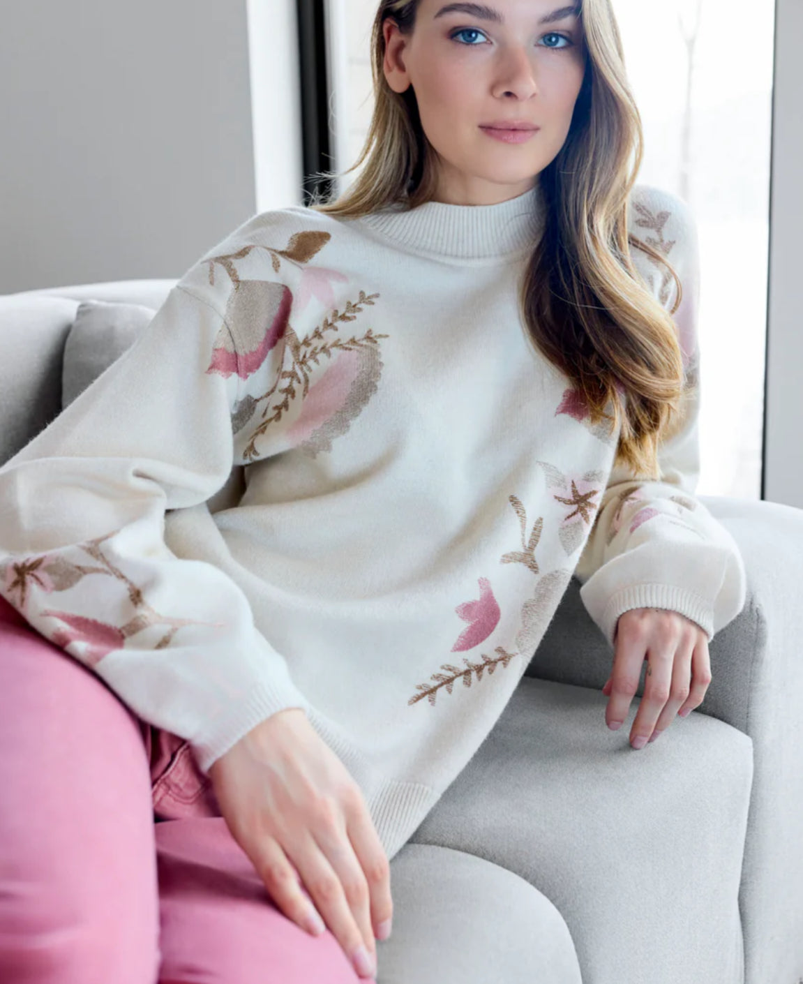 Charlie B Printed Mock Neck Sweater